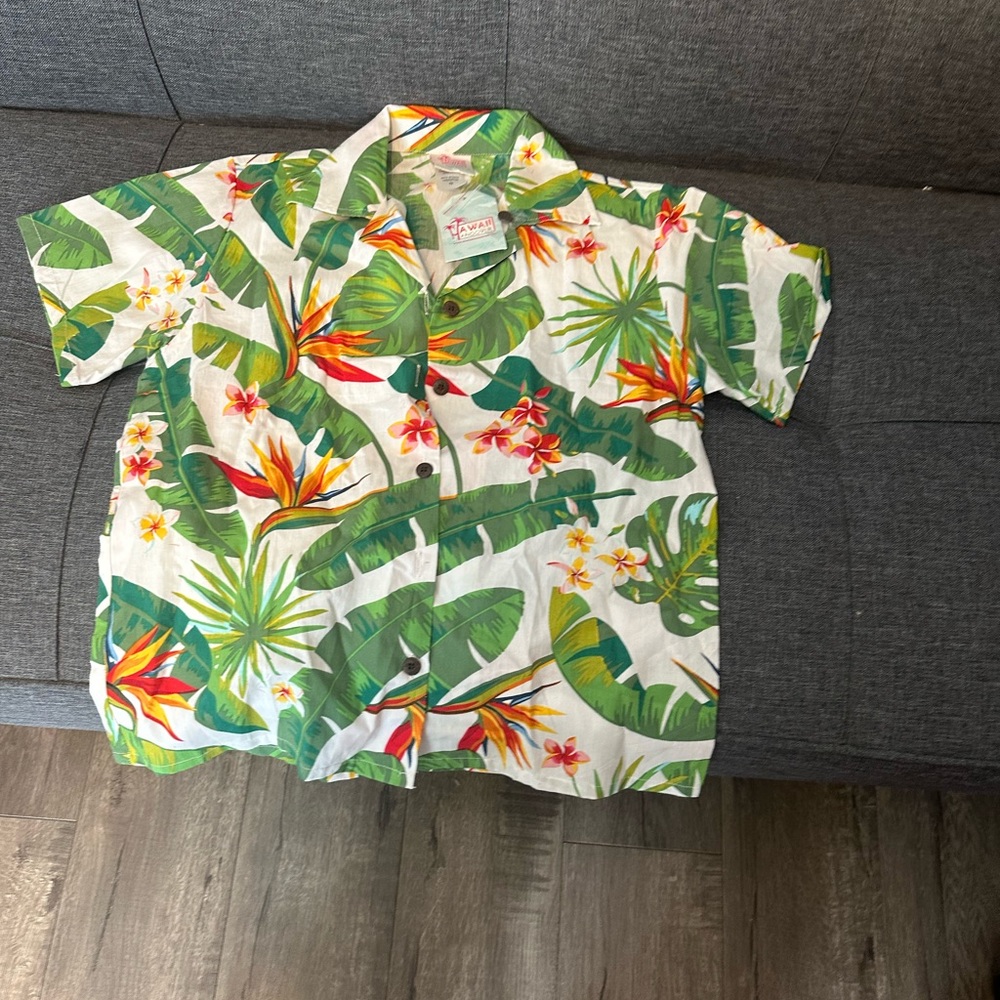 Tropical Kids Button Down Shirt - Green and White